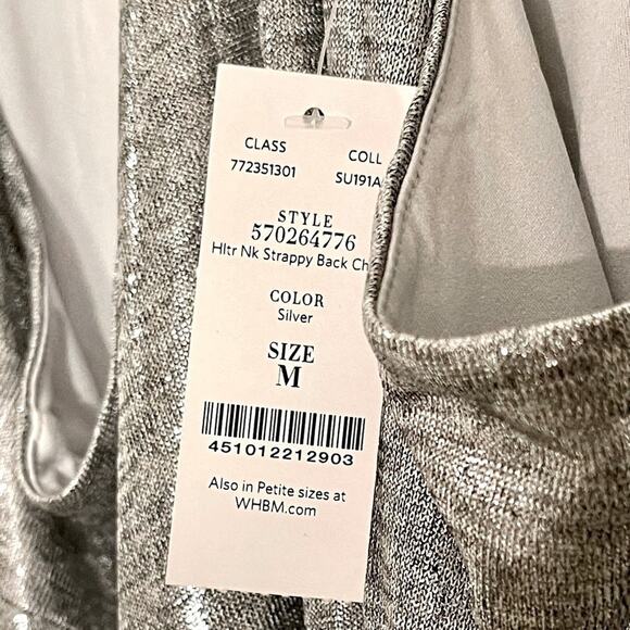 WHBM Silver Metallic Halter Dress Size Size Medium NWT - Picture 8 of 13